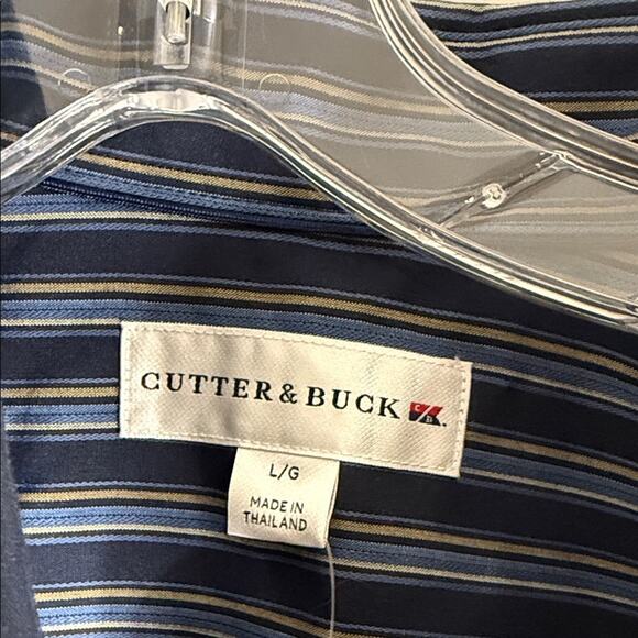 Cutter & Buck Men's Navy and Gray Striped Shirt. NWT. Large. - Picture 2 of 4